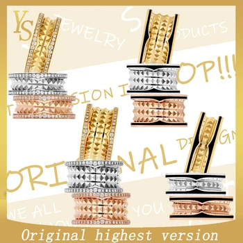 

YS Rings high version high quality 1:1 original design 2020 new "rivet Roman spring" stud Rings black ceramic side pavé classic