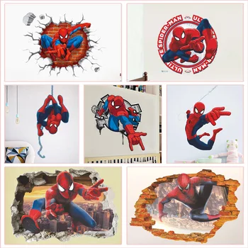 

3D Spiderman Wall Stickers For Kids Room Bedroom Home Decoration DIY Super Hero Mural Art Boy's PVC Wall Decals