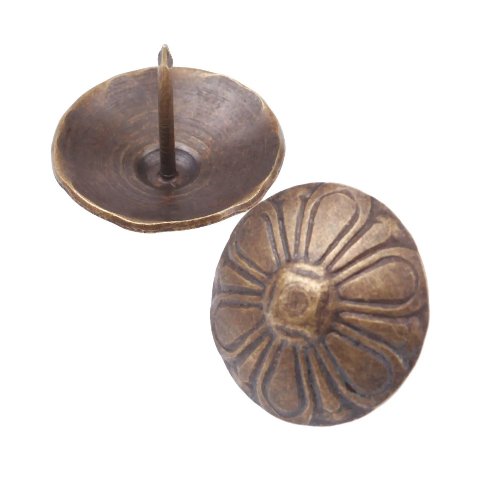 10Pcs/1set 23x19mm Vintage Flower Upholstery Nails Iron Tacks Decor Jewelry Gift Box Sofa Stud Pushpins Doornail Antique Bronze