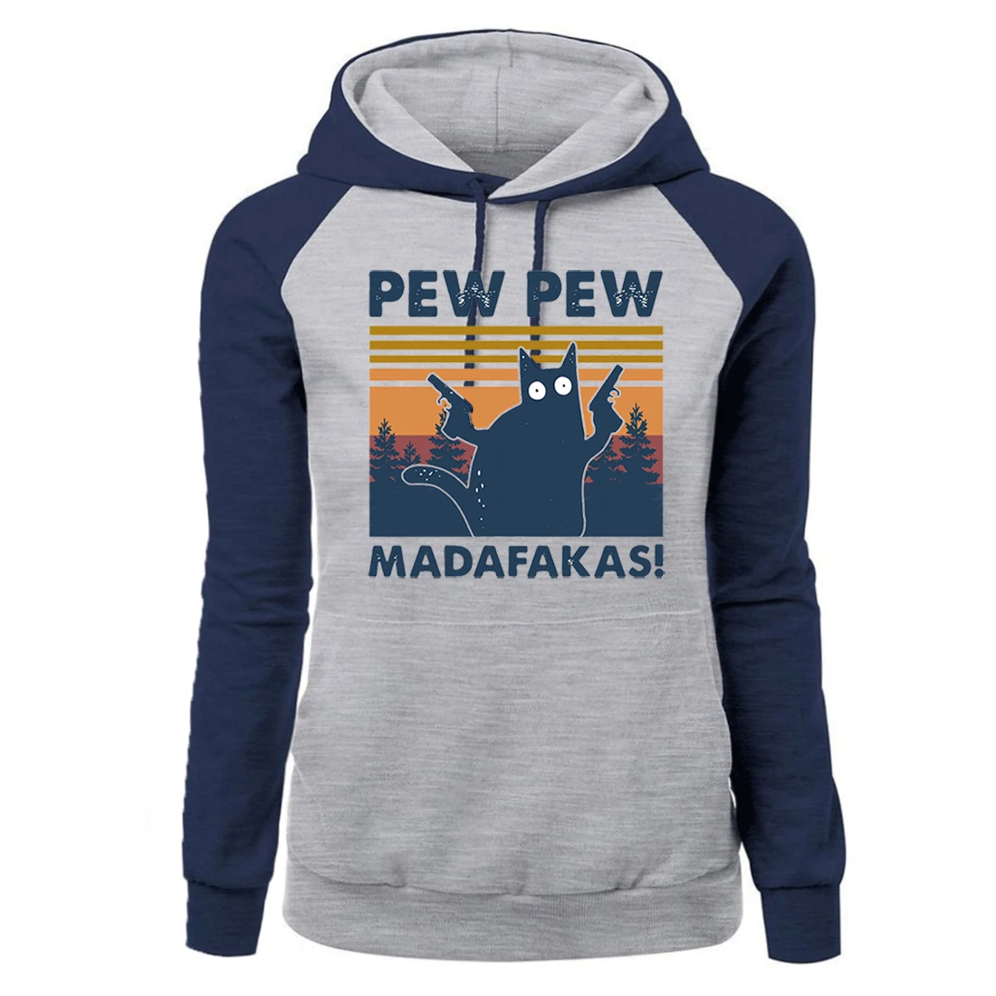 

Pew Pew Madafakas Print Raglan Hooded Sweatshirt 2020 Winter New Arrival Women's Fleece Warm Pullover Casual Loose Sweatshirt