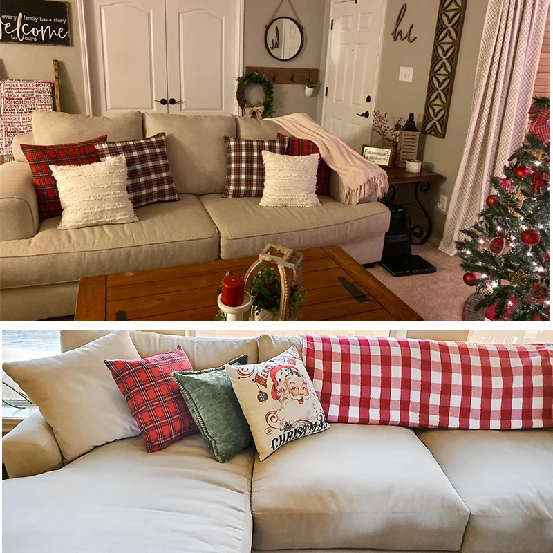 Christmas Decorative Pillows Case Plaid Cushion Covers Farmhouse Holiday  Living Room Home Decoration Housse De Coussin