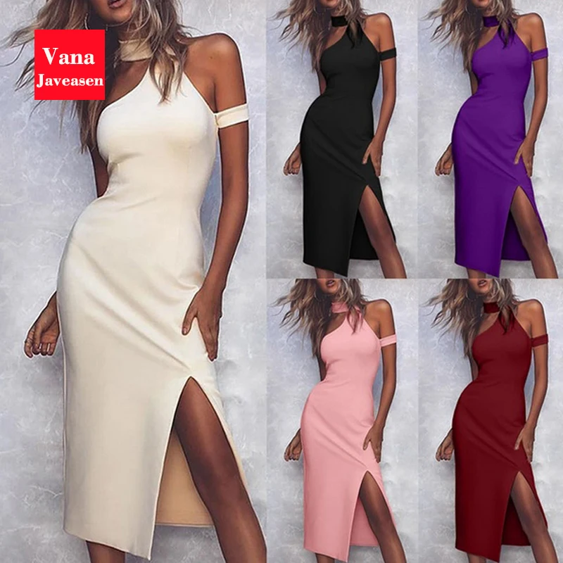

Strapless Halter Neck Tight-fitting Hollow Out Dress For Women Front Split Dress Party Club Streetwear Dresses Vestido Ladies