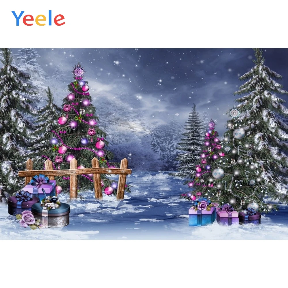 

Christmas Tree Forest Winter Snow Gift Fence Backdrop Baby Portrait Vinyl Photography Background For Photo Studio Photocall