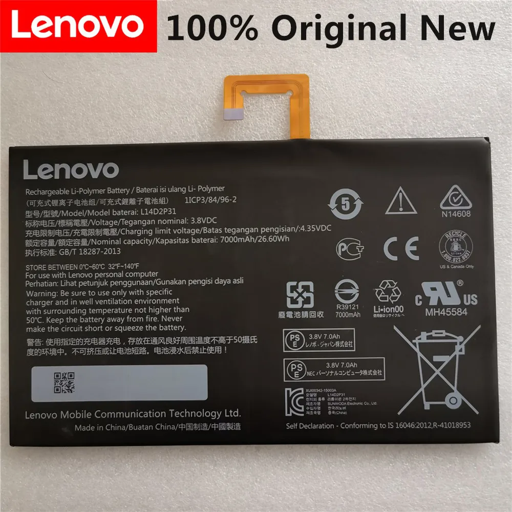 Оригинальный Новый 3 8 V 7000 мА/ч 26.6Wh оригинальный L14D2P31 батарея для Lenovo Tab 2 A7600 F A10 70F