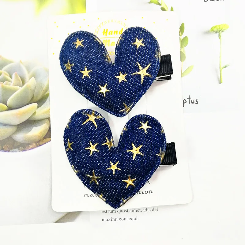 NEW 2pcs/set Denim stars crown girls hair clips love heart kids hairpins toddlers barrettes girls kids children hair accessories