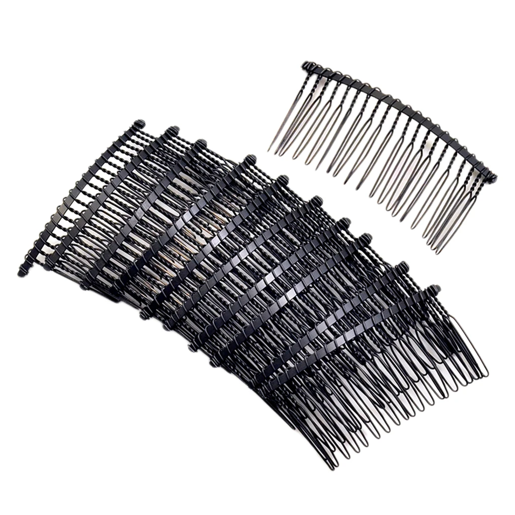 10 Pieces 20 Teeth Hair Clip Combs Metal Wire Hair Combs Wire Twist Bridal Wedding Veil Combs, 2.99 x 1.42 inch, Black