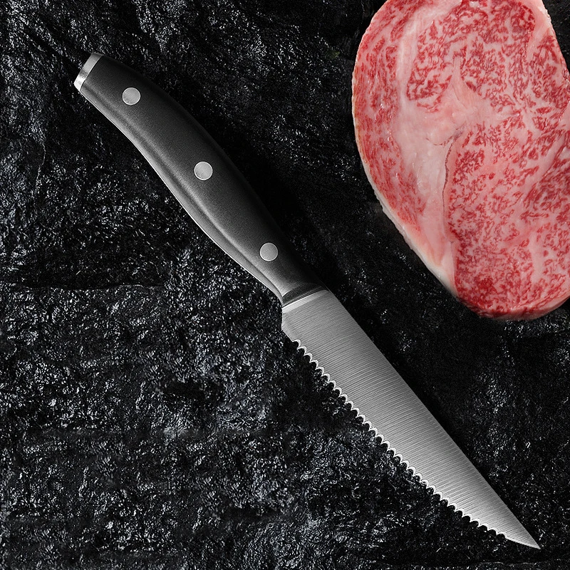 Professional Steak Knife Kitchen Knives Set Stainless Steel Kitchen Knives  Black Handle Dinner Knife Cutter