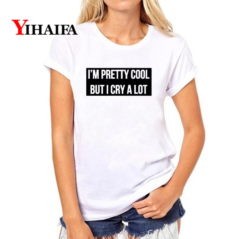 

YIHAIFA New Summer Women T-shirt Letters Print Graphics Tee Mujer Harajuku Casual White Pullover Tops