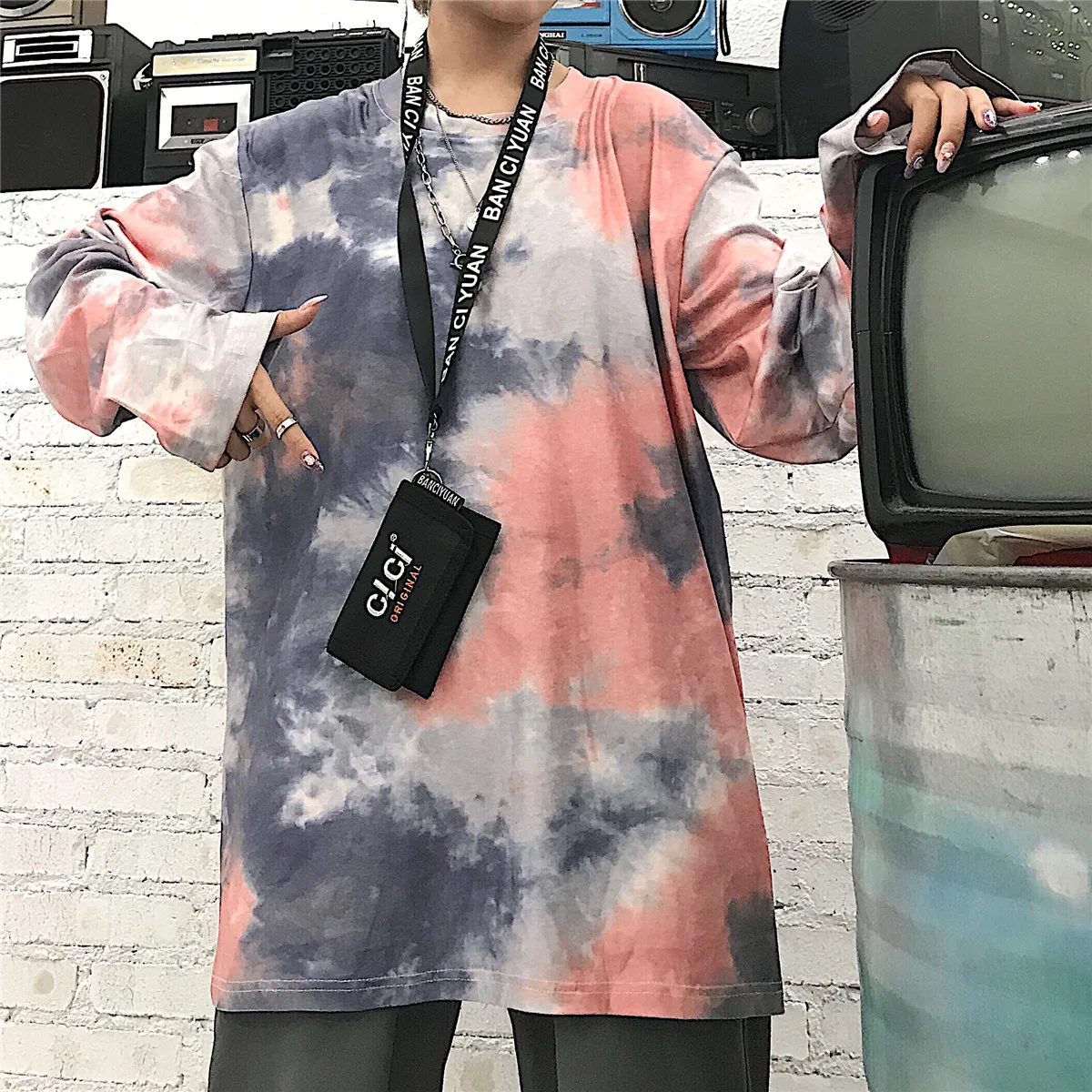 Женская футболка с принтом Tie Dye свободная длинным рукавом в Корейском стиле для