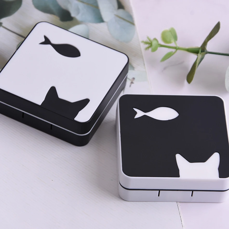 

AudWhale Cute Cat Catch Fish Pattern Lens Container Plastic Lens Nursing Box Brief Portable Contact Lens Case