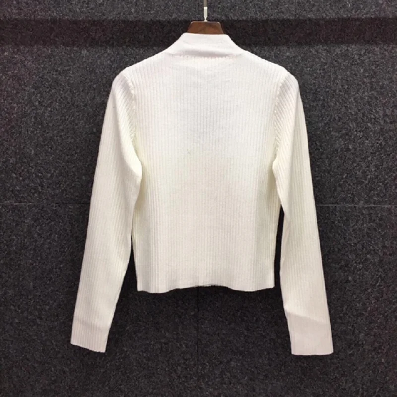 2020 Autumn Winter Hot Sale Sweaters High Quality Tops Women Crystal Beading Deco Hollow Out Sexy Casual White Black Jumpers