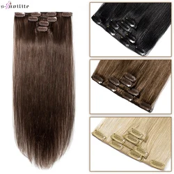 S-noilite 40g Natural Hair Extensions Hair Extension Hair Clip Non-Remy Double Drawn Blonde Clip In Hair Extensions Human Hair