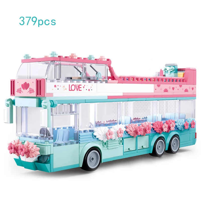 Bus City UK London Building Blocks School Vehicle Friends Wedding Car Traffic Bricks Double Station Girls Gifts Technique Toys
