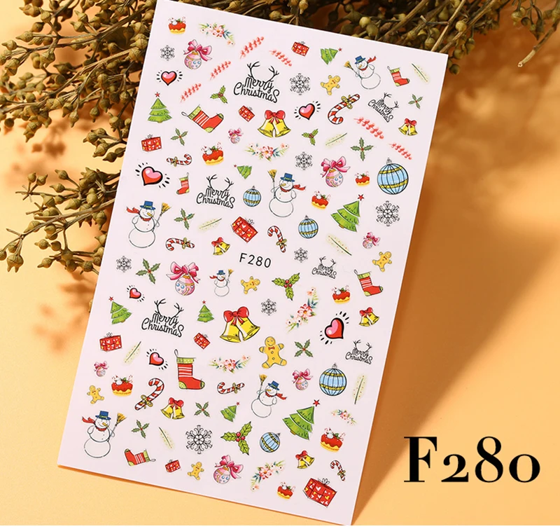 F280 Новая зимняя Новогодняя Снежинка, лося, Санта Клаус, наклейки для ногтей, наклейки для ногтей, сделай сам, маникюр, Водные Аксессуары, переводная фольга, рождественский подарок - Цвет: F280