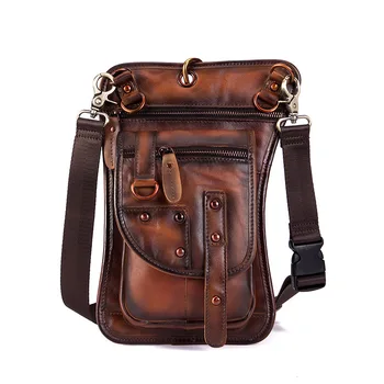 

Genuine Leather Oil Wax Man Mobile Phone Outdoors 7 Inch Bring A Hook Single Shoulder Package Pocket T2141 Men's Belt Bag