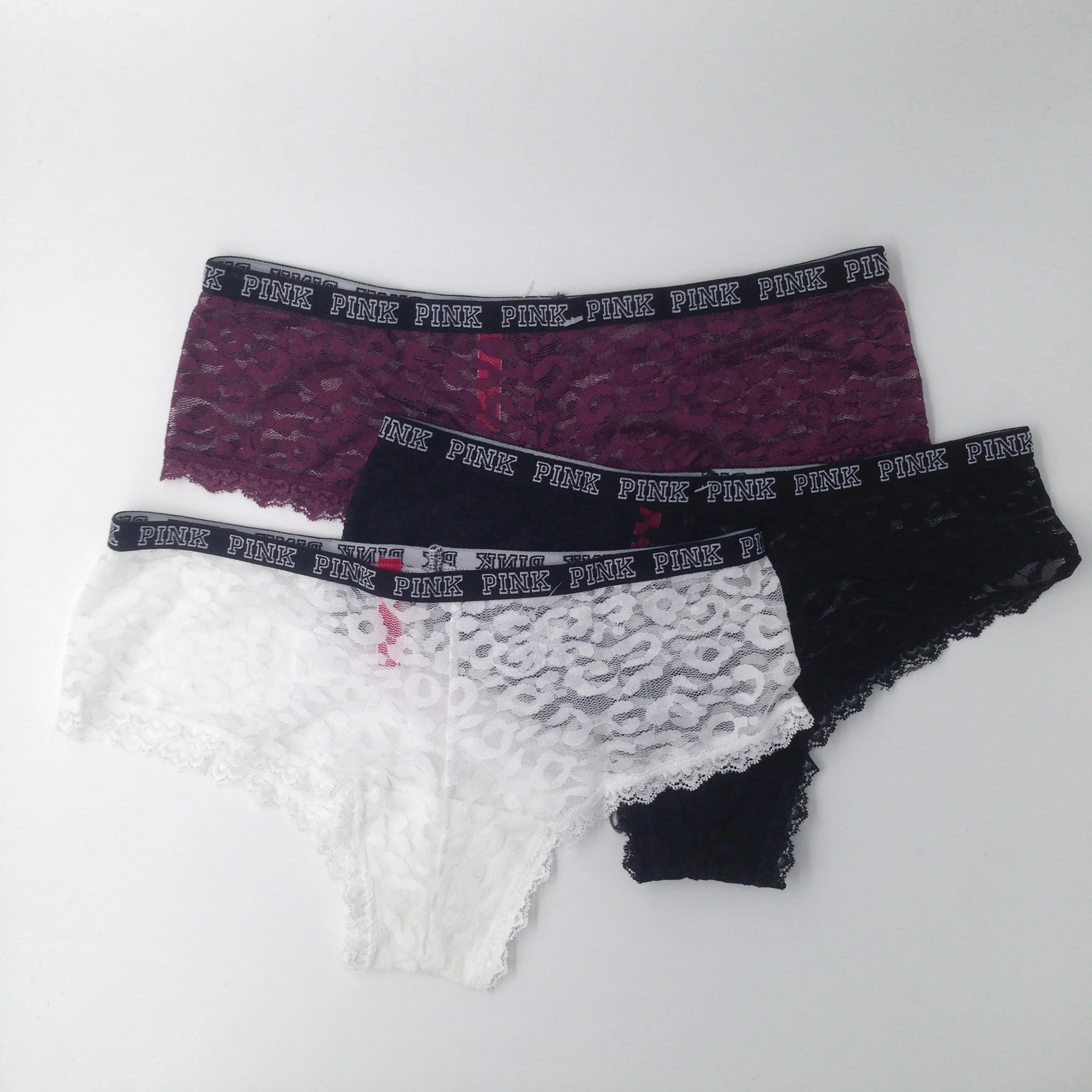 

Pink letter black white purple solid transparent leopard print Lace Sexy interest women's low waisted triangle underpants