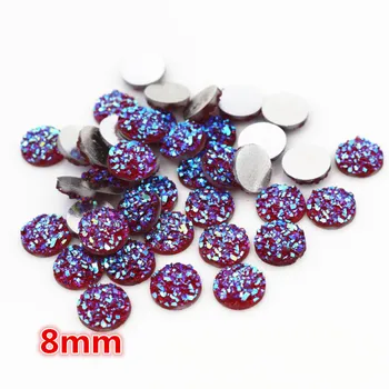 

New Fashion 8mm 40pcs Red AB Colors Natural ore Style Flat back Resin Cabochons For Bracelet Earrings accessories-O5-08