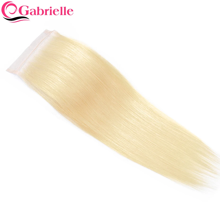 Extensiones de cabello humano con cierre de encaje para mujer, mechones brasileños rectos de color rubio 4x4 con cierre de encaje suizo 100% extensiones de cabello Remy, 613