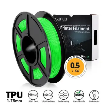 

TPU Flexible Filament 0.5kg 1.75mm Diameter Tolerance +/- 0.02mm Eco-friendly FDM 3D Printer Material for Toys Shoes Printing