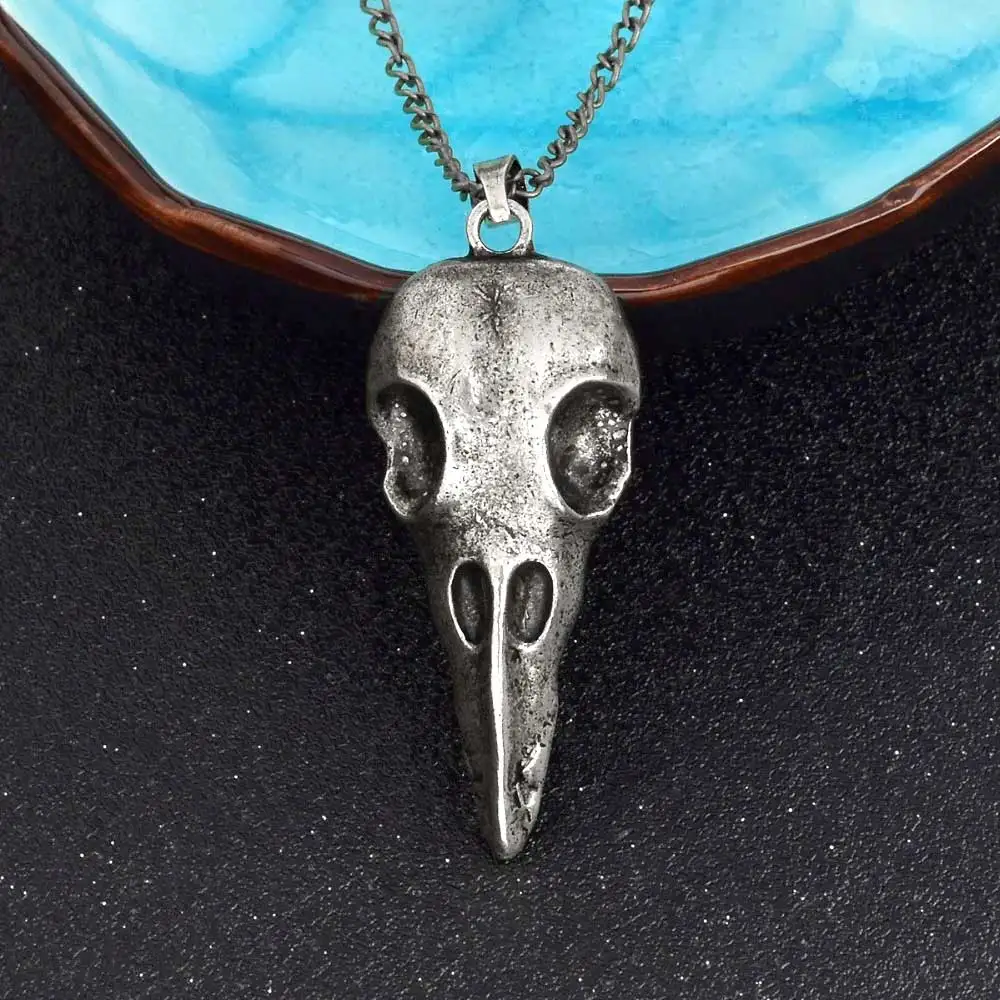 Супер модные готические ожерелья с вороной, вороной, птицей, черепом, дизайн панк рок-н-ролл, персонализированные винтажные ожерелья с подвеской в виде черепа - Окраска металла: Silver