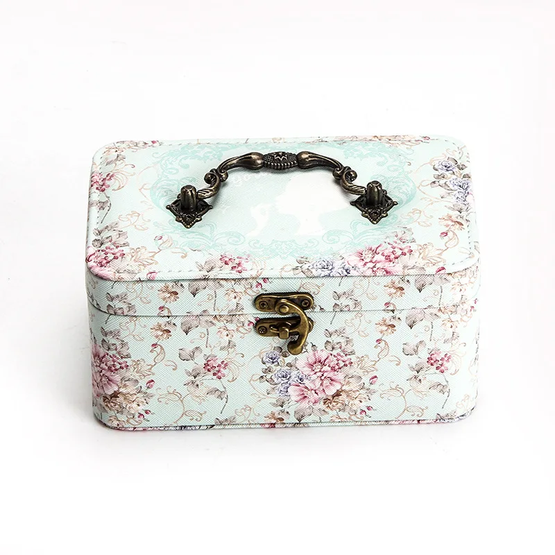 Зеленый Jewelry Box Large Capacity Double Retro Korean European Jewelry Suiting Convenient Leather Jewelry Ring Portable Storage Box - Цвет: Зеленый