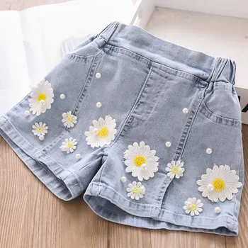 

2020 Summer Girls Embroidered Pearl Denim Shorts Children's Clothing Wholesale