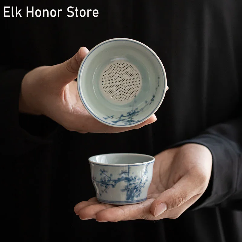 

Blue And White Porcelain Strainers Filter Handpainted Plum Blossom Tea Filter Screen Tea Leak Holder Kung Fu Tea Set Accessories