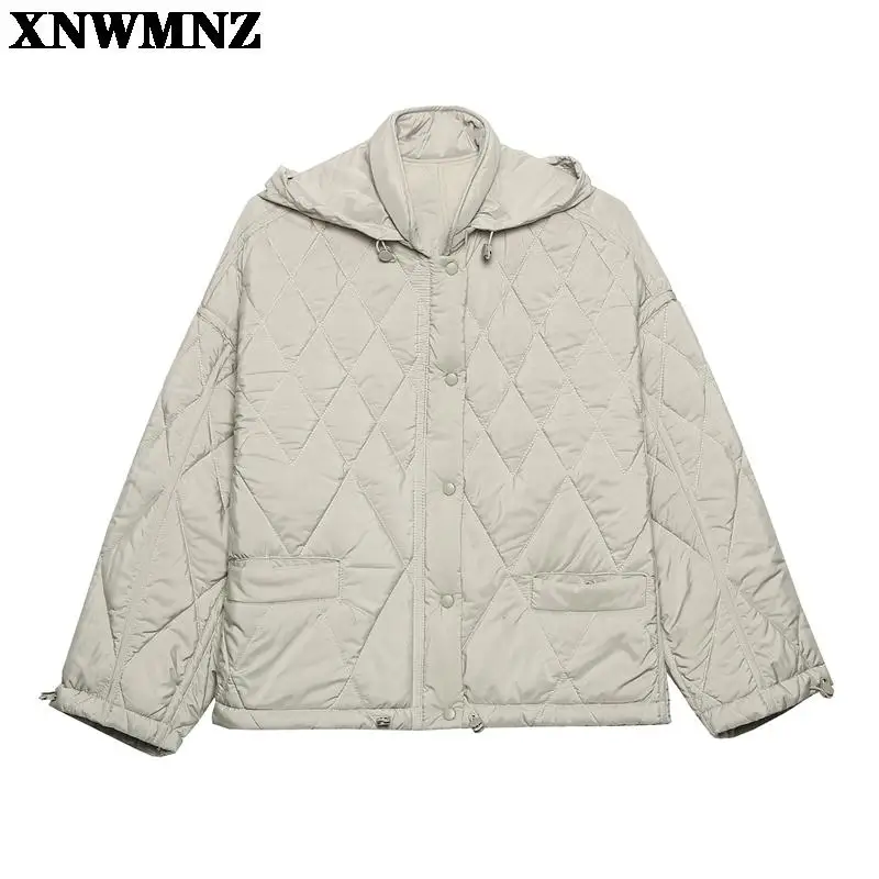 

XNWMNZ 2021 Autumn Winter Women Fashion Vintage Plaid Parka Jacket Casual Pockets Cotton Coat Loose Outwear Tops Female