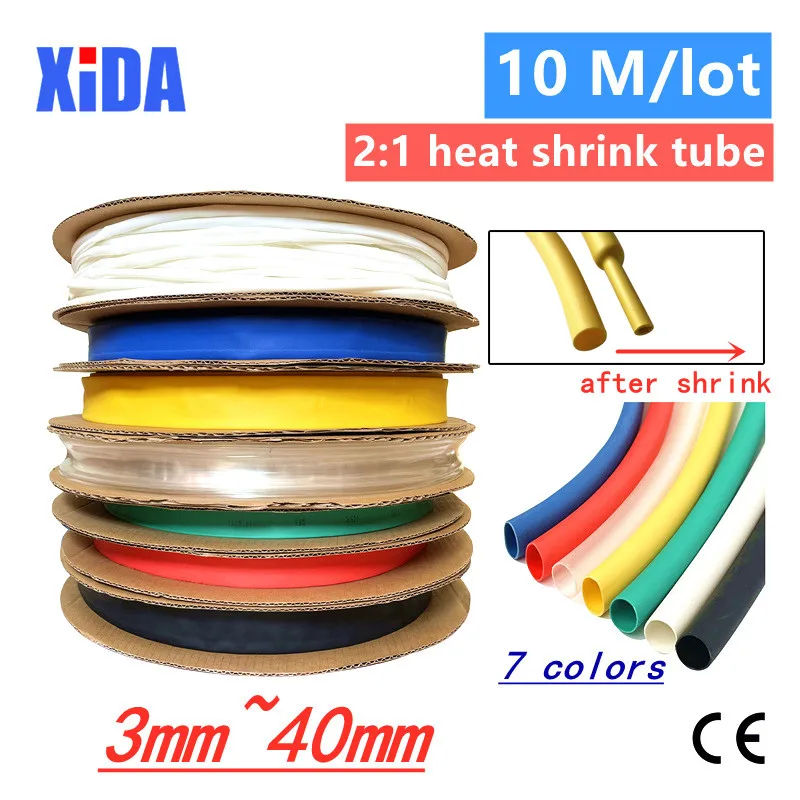 10 Meters/Lot 5mm 6mm 8mm 10mm Red Blue Green Yellow White Clear Black Heat Shrink Tube Heatshrink Tubing Sleeving Wrap Kits DIY |