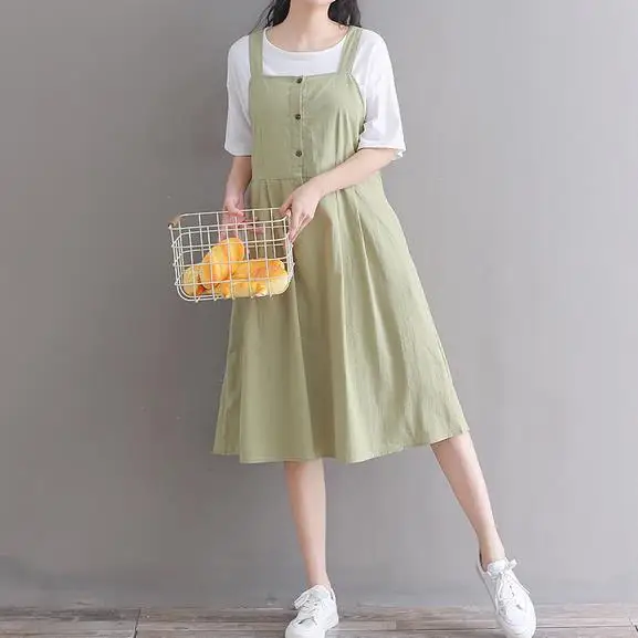 Женский сарафан на лямках хлопковое платье без рукавов зеленого или синего цвета