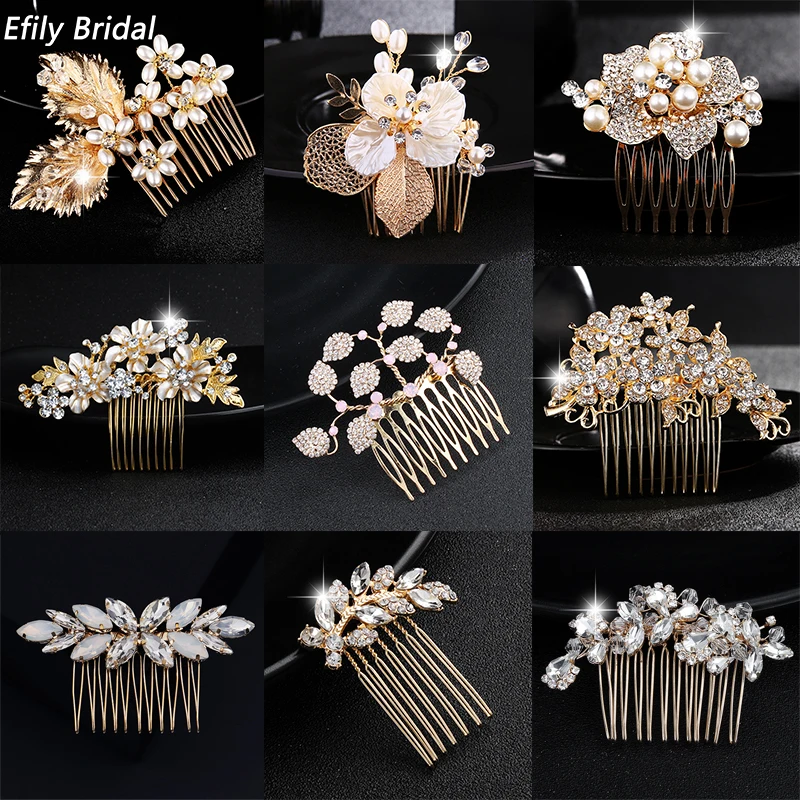 Bridal Wedding Hair Accessories Crystal Flower Hair Combs Clips Women Bride Headpiece Bridesmaid Party Jewelry Gift