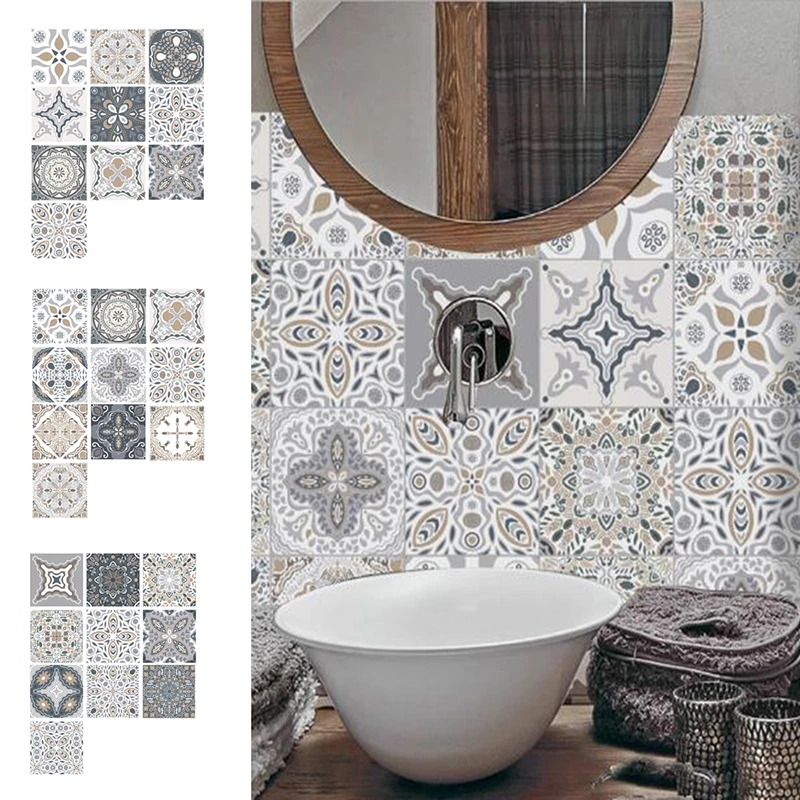 30Pcs PVC Waterproof Self-Adhesive Wall Stickers Moroccan Style Furniture Kitchen Bathroom Floor Decorative Tile Stickers