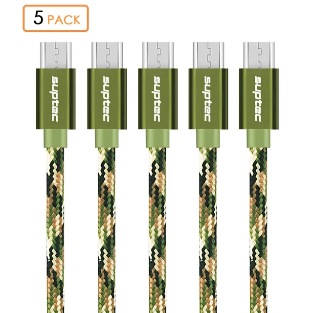 SUPTEC 5 PACK Micro USB Cable Fast Charging Nylon Braide Charger for Samsung Galaxy S7 S6 S5 Xiaomi Redmi Huawei Mobile Phone LG - Цвет: green