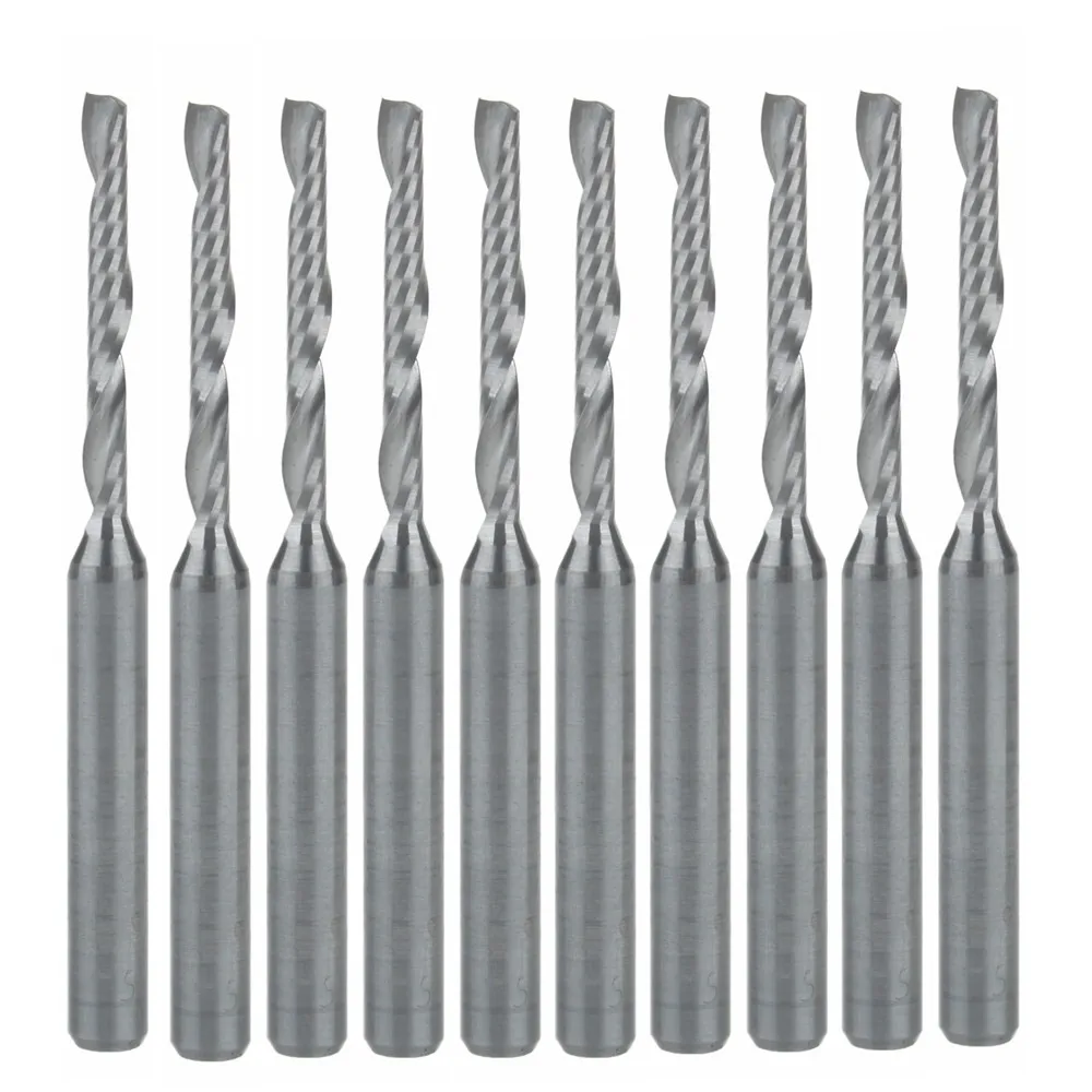 

10pcs 3.175*2*17mm Single Flute Bit Carbide End Mill Set, CNC Router End Mills for Wood Cutter Milling
