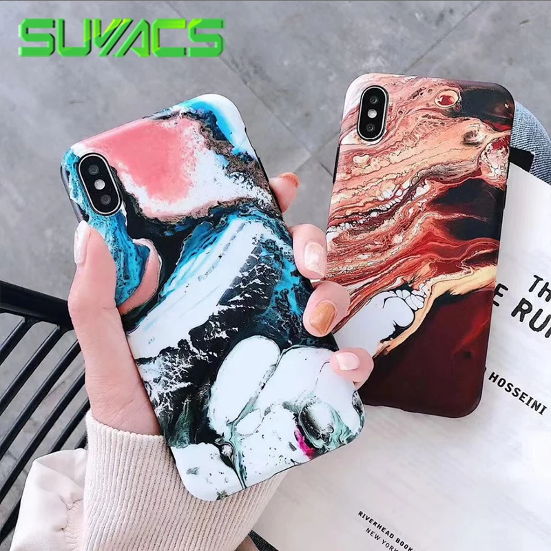 

SUYACS Shockproof Vintage Marble Phone Case For iPhone 7 8 Plus X XS MAX XR 6 6S Soft IMD Phone Housing Bag