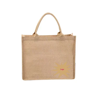 

Wholesales 200pcs/lot Custom Logo Jute Shopping Tote Bags Female Jute Fabric Handbags Grocery Shopping Bags with Design Printed