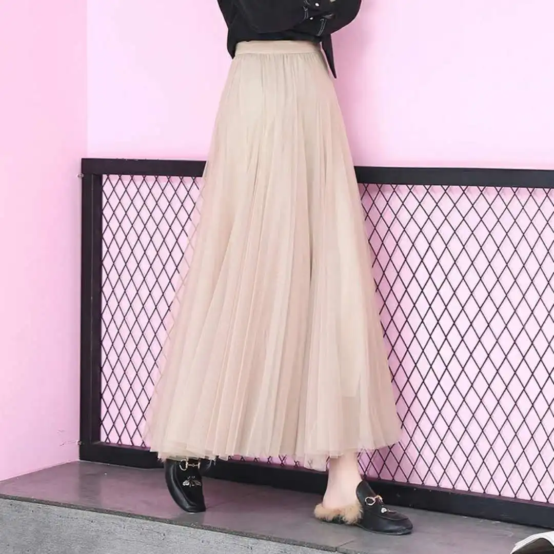Однотонная Корейская длинная Плиссированная Юбка элегантная Женская высокая талия уличная одежда размера плюс шифоновая юбка макси