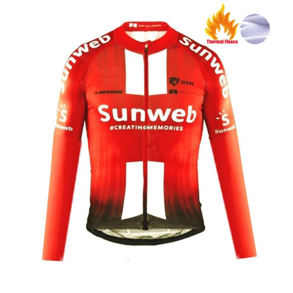 fleece jersey 1 SUNWEB mallot ciclismo с длинным рукавом Велоспорт Зимние Джерси костюмы для мужчин набор для езды термо флис Maillot 12D PAD длинные брюки - Цвет: fleece jersey 1