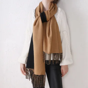 

Autumn Winter New Wild Fashion Double-sided Scarf Female Imitation Cashmere Pure Color Contrast Thick Long Shawl Fringed A232