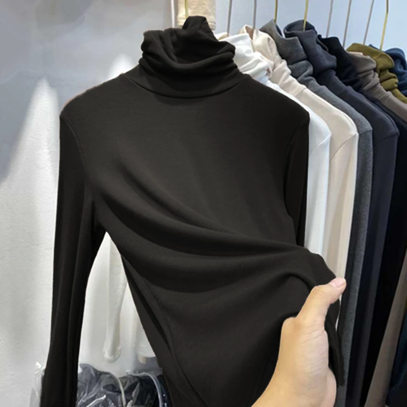Turtleneck Solid Color Long Sleeve Women Shirts 2021 New Autumn Winter Fashion All Matched Warm Female Tops | Женская одежда