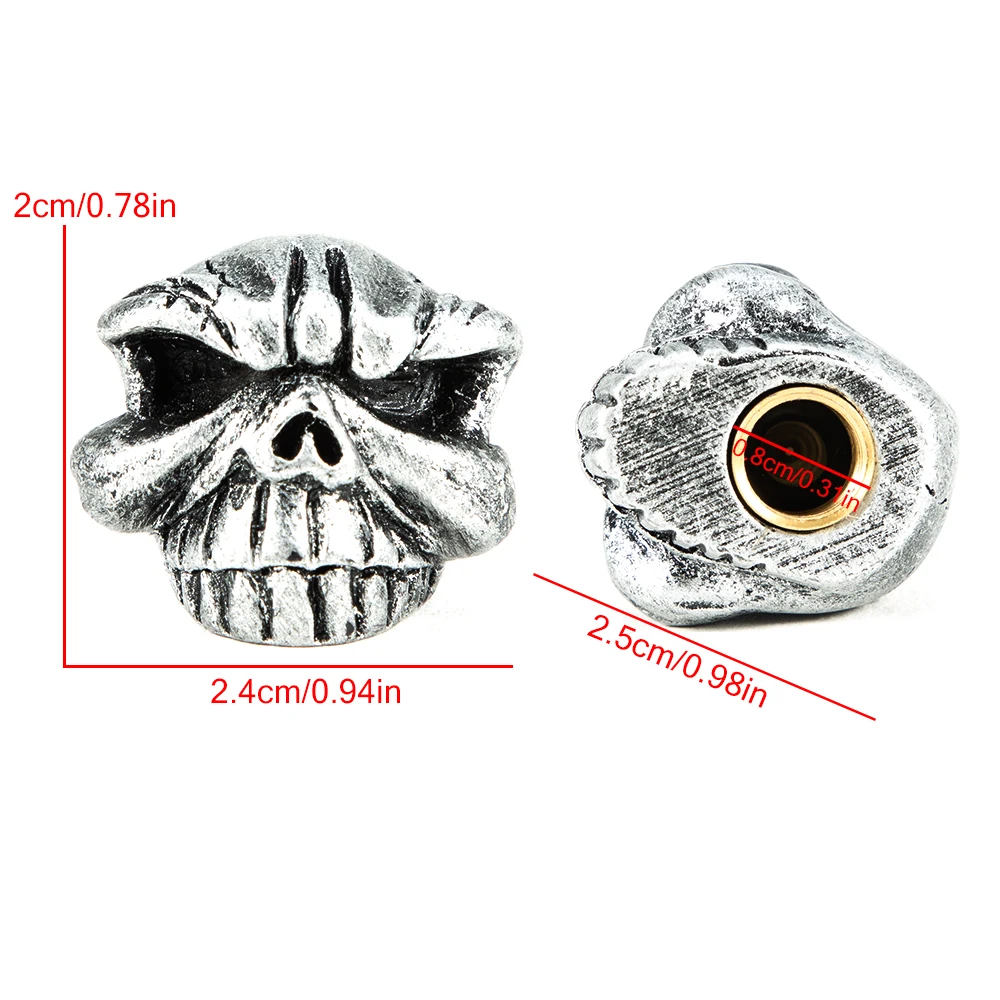 Set of 4 Skull Design Tire Valve Dust Caps for Vehicles and Bicycles