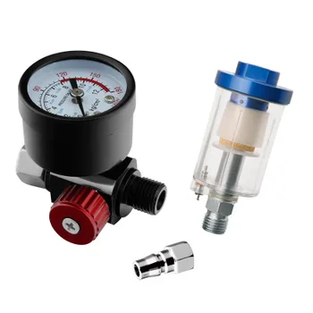 

1/4" Scratch Air Pressure Regulator Gauge Spray Tool & In-Line Water Trap Filter Tool 0-140PSI/10Bar Oil-water Separator