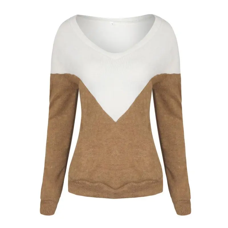 Модные Лоскутные базовые пуловеры женские свитера с v-образным вырезом женские пуловеры вязаная осенняя одежда NS