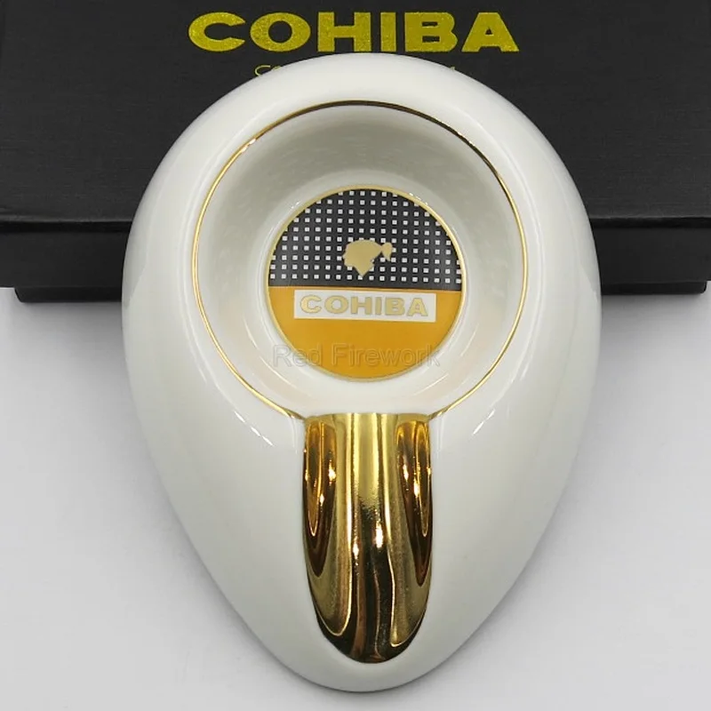 Белый COHIBA керамическая круглая для сигарет Пепельница карман 1 держатель для путешествий пепельницы для сигар портативные Smkoing аксессуары с подарочной коробкой - Цвет: Белый