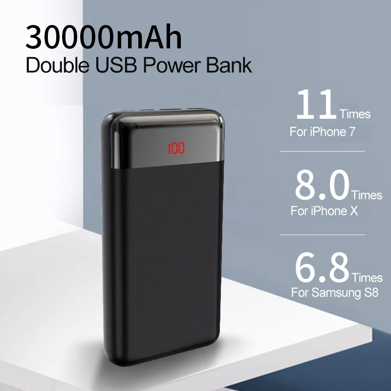 30000mAh большой емкости банк питания USB с двумя выходами внешний аккумулятор телефон зарядное устройство повербанк для iPhone Xiaomi