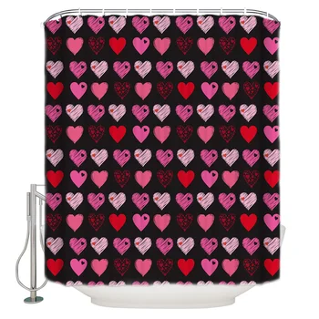 

Shower Curtain Waterproof Polyester Fabric Shower Curtain Valentine'S Day Love Heart Sweet Black Background