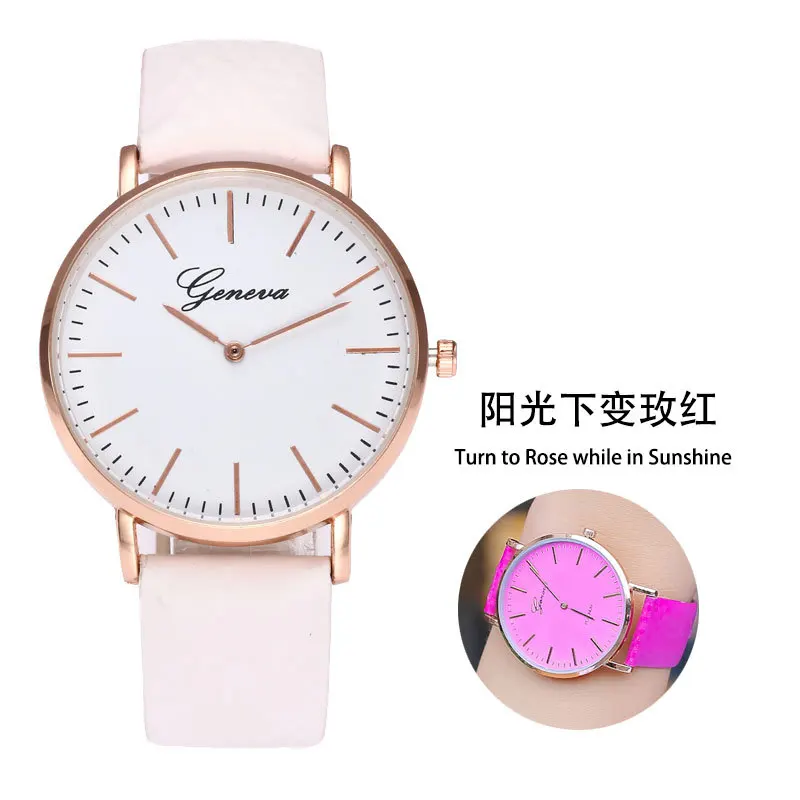 

New Style Fashion Simple Measuring Temperature Color Changing Ladies' Watch Two Needle Couples Quartz Students Watch