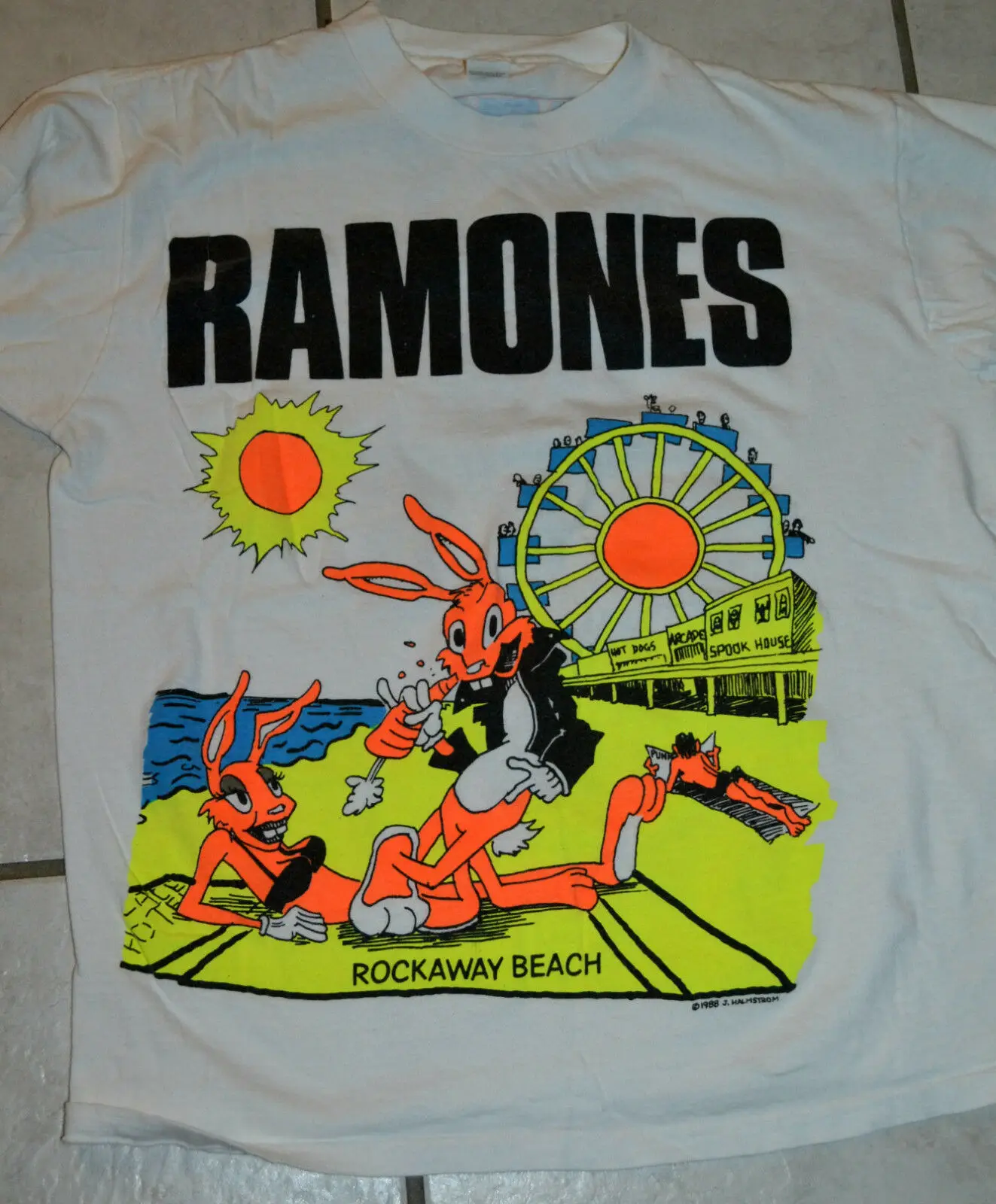RAMONES винтажные Редкие! 1988 футболка Rockway, Пляжная, США, размер S-3XL, топ
