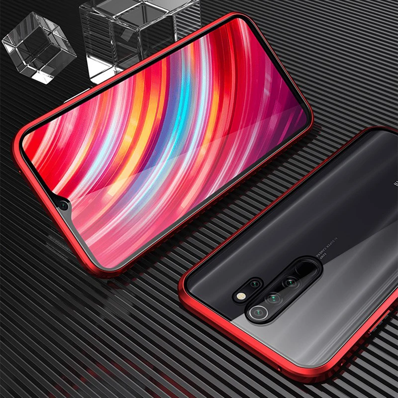 Red Металлический чехол с магнитной адсорбцией для Xiaomi Redmi Note 8 Pro, переднее и заднее прозрачное стекло 360, полная защита для Redmi Note 8 - Цвет: Red