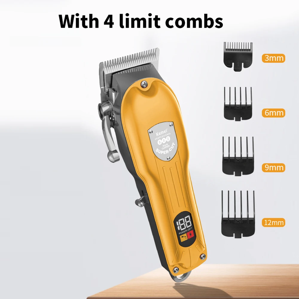 Professional Noise Reduction KEMEI Retro Adult Oil Head Metal Engraving Hair Clipper LED Display KM-802 Home Electric Clippers | Бытовая